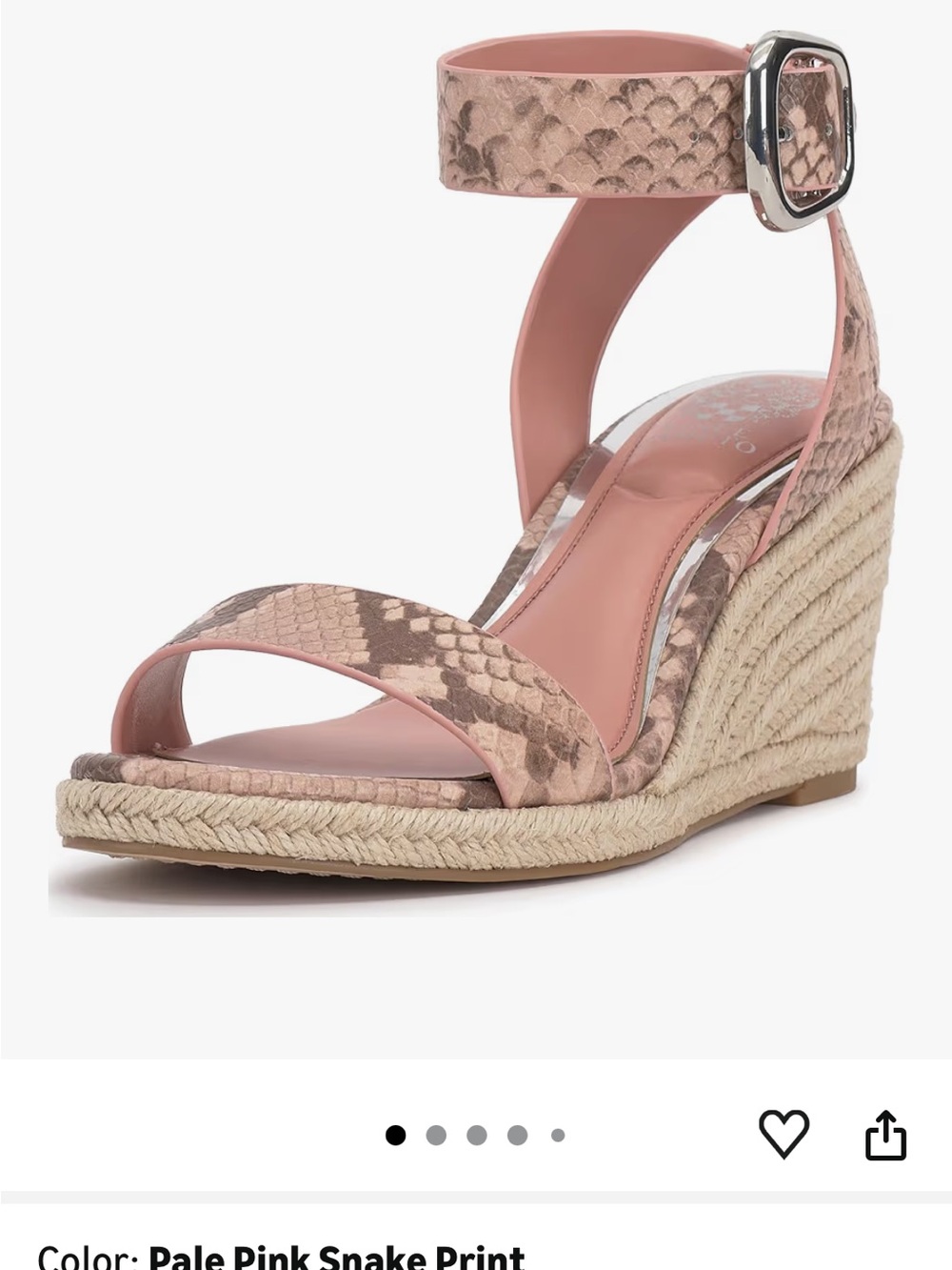 Vince Camuto Pale Pink Snake Print Espadrille Wedge Sandal with Ankle Strap